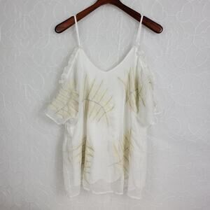Gimmicks Womens Blouse Size Medium Cream/White Floral Sheer Sleeveless V-Neck
